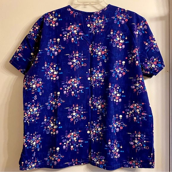 Wrap style vneck pullover SB Scrubs top nurse medical uniform women L dark blue - Picture 5 of 11